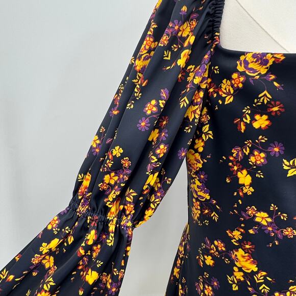 C/MEO Collective mini satin dress large bishop sleeves square neck blue floral - Picture 5 of 12